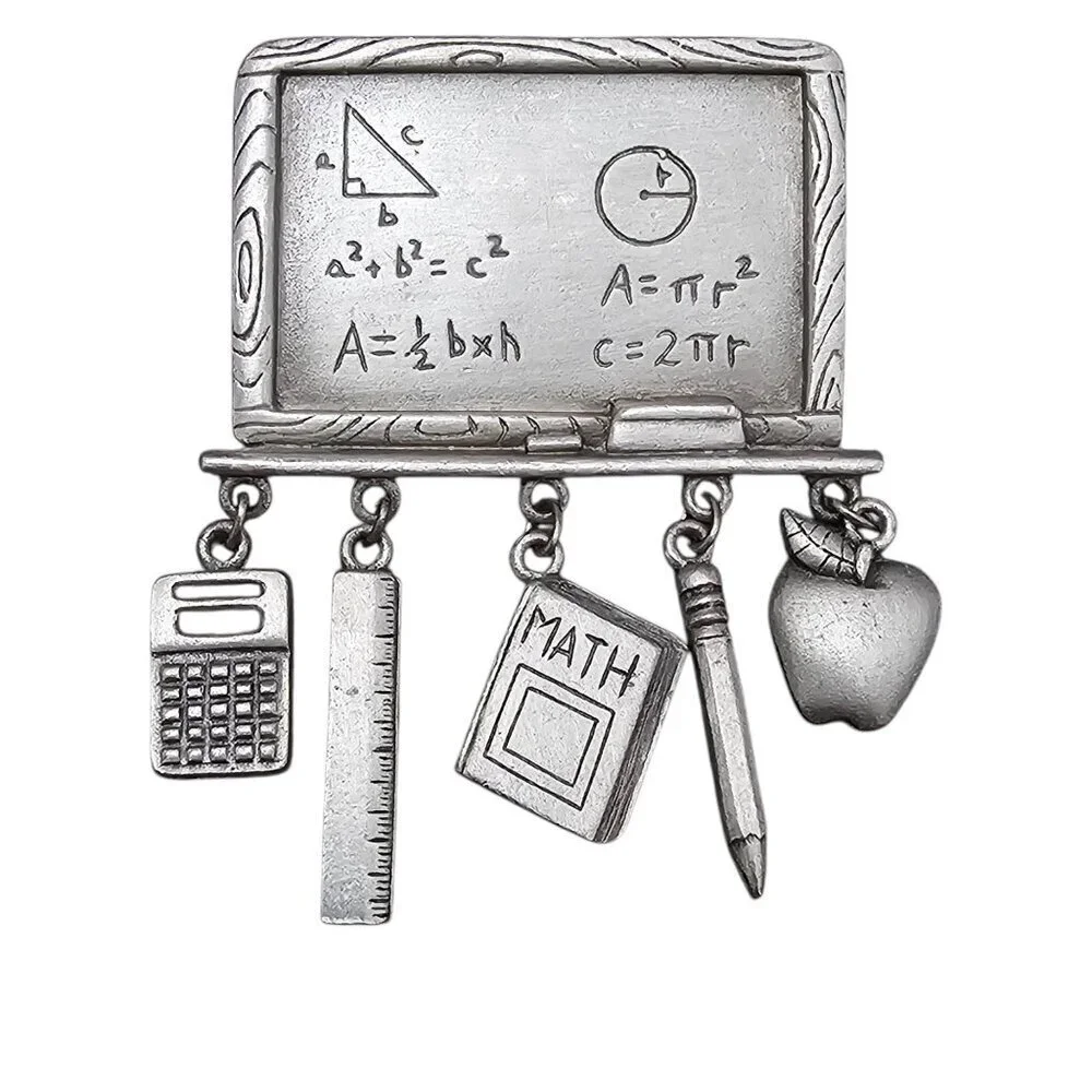 JJ Jonette Jewelry Vintage Silver Tone Math Teachers Classroom Charms Brooch Pin